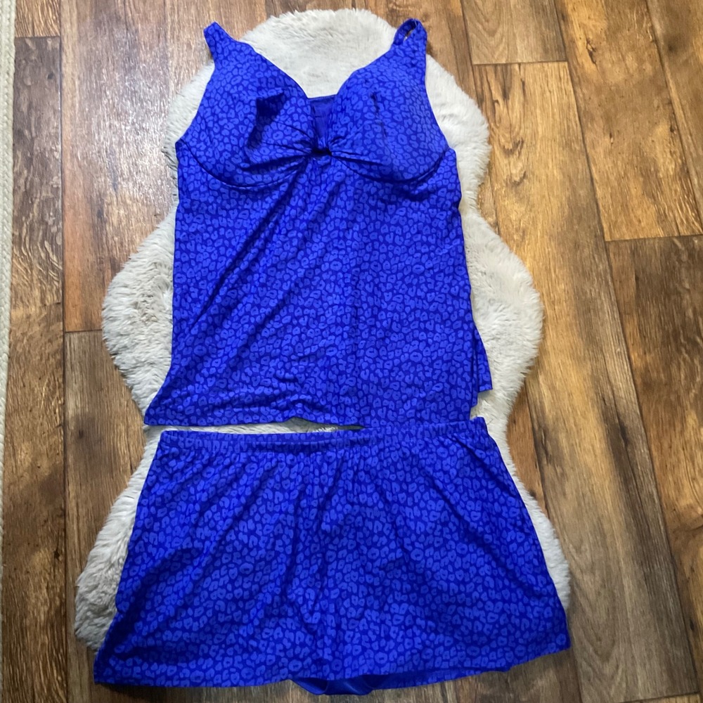 Lane‎ Bryant Tankini Swimsuit Size 14 Blue Animal Print 44D Skort Womens